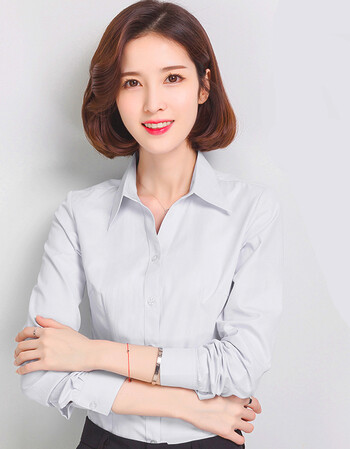 商务休闲职业装正装女士衬衣工作服v领修身酒店4s店工装白色平纹l37