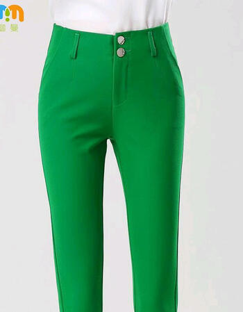 柳曼2017新款糖果色休闲裤西裤女职业直筒裤 绿色 30