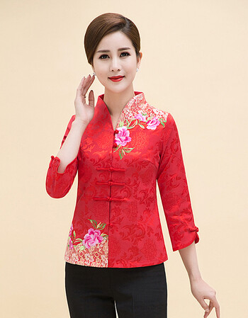 唐装女士上衣春秋新款女装中式八分袖外套中式改良妈妈装民族风 大