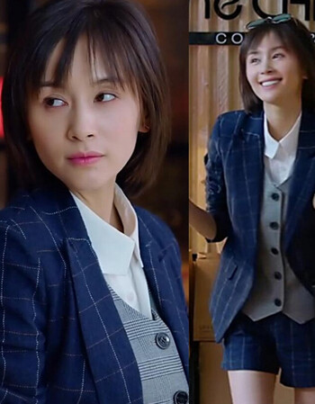 谷序1 韩版新品时尚2017 欢乐颂曲筱绡王子文同款小西装女修身格子