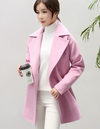 秋冬季新款大衣修身中长款毛呢外套女士优雅百搭 皮粉色 l