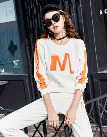 运动套装女春秋潮新款秋天时尚长袖宽松休闲装运动服两件套 白色 xxxl