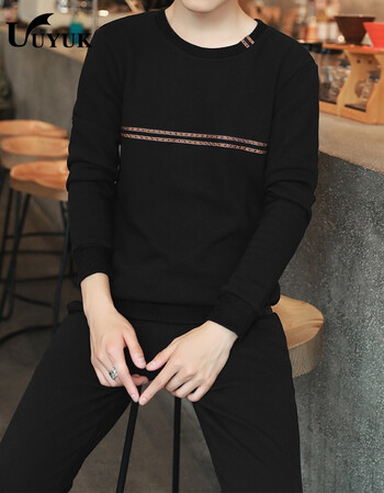 uyuk2017 秋冬新款圆领青少年体闲卫衣男大码套装 黑衣黑裤 2xl