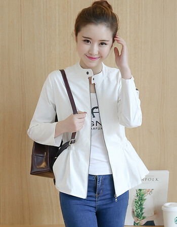 妮可思短外套秋季女2017新款韩版短款夹克开衫长袖外套女 白色 s