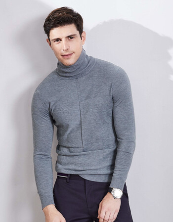 千纸鹤男士高领毛衣秋季休闲韩版线衣 青年纯色针织衫长袖5037 03c