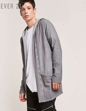 男士长款连帽开襟空调衫 灰色 s