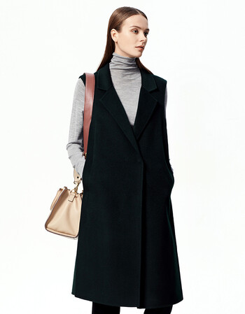 ports/宝姿2017秋冬新品气质无袖羊毛呢大衣女外套 毛呢大衣女 dark