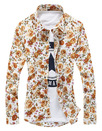 花衬衫男长袖秋装韩版个性印花修身休闲碎花衬衣青少年寸衣男装潮
