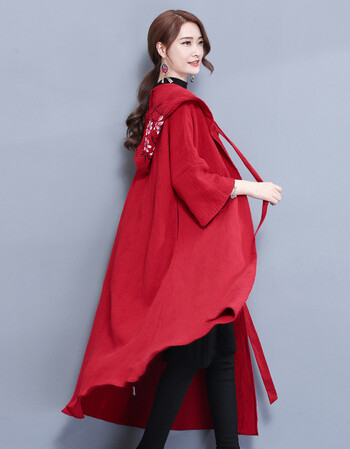 女装 中老年女装 m班淑 fs6550中国风改良汉服红斗篷外套女春秋中长款