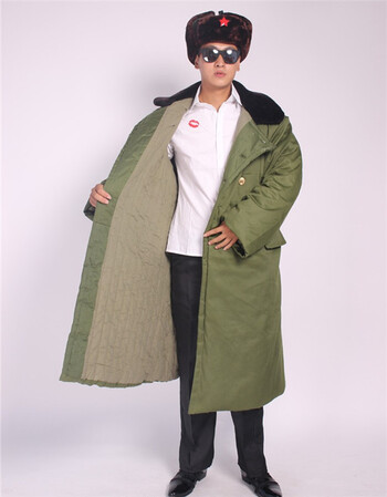 军大衣棉大衣长款加厚男冬季保暖抗寒棉服军绿保安大衣 军绿绿厚绒毛