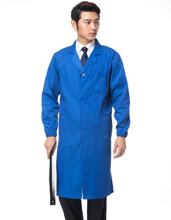长款蓝大褂工作服 食品厂厨房食堂厨师服大褂 车间仓库搬运工服 蓝色