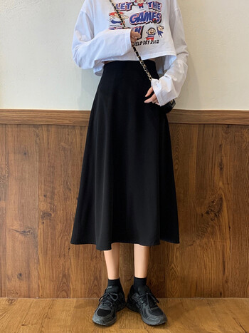 珂梵图黑色气质高腰半身裙夏季女2022年新款裙子中长款a字伞裙辣妹