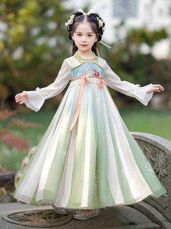 安妮优儿女童秋季长袖汉服春秋款古风超仙连衣裙2023儿童新款古装裙子