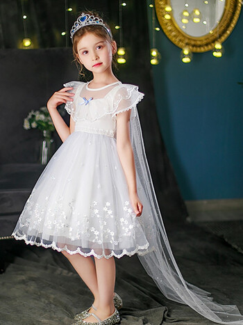 公主裙子儿童洋气小女孩夏装网纱蕾丝连衣裙白色公主裙披纱100码建议