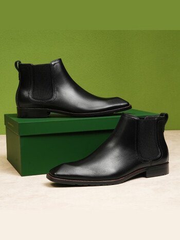 艾上他她棕色皮靴男擦色商务休闲切尔西靴英伦尖头高帮正装男靴黑色44