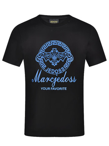 jedoss爵迪斯男装2022夏季新款大logo字母印花修身短袖t恤潮牌黑色54