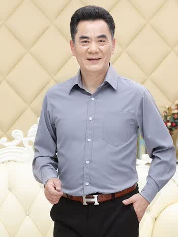 中老年男士长袖衬衫春夏季薄款纯色宽松冰丝衬衣老年人爷爷爸爸装商务