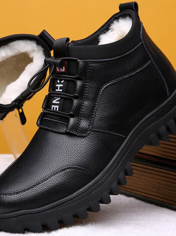 骆驼男鞋【国际品牌】冬季保暖加绒加厚真牛皮羊毛男棉鞋高中帮鞋休闲