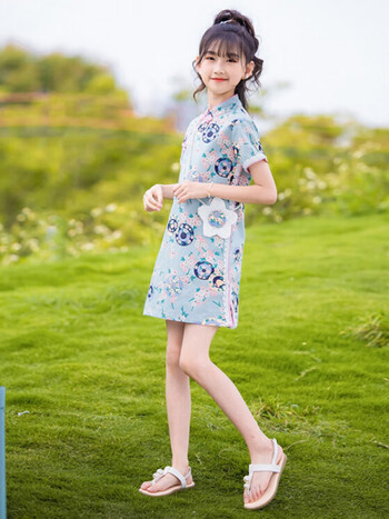 雅鹿童装女童旗袍中国风夏季2022新款洋气漂亮小女孩穿的儿童旗袍裙