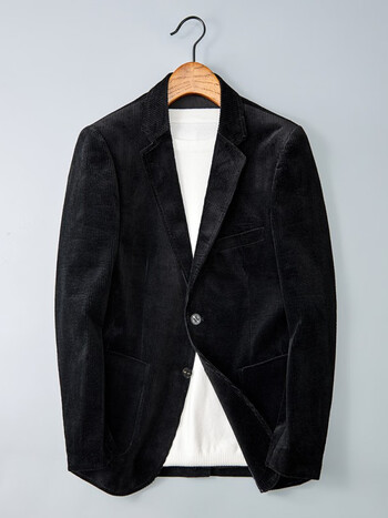 新款春秋男士西装灯芯绒面料韩版西服外套时尚休闲商务潮男衣服黑色m