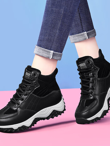 意尔康老爹鞋女2023秋冬新款鞋子厚底鞋加绒高帮运动鞋棉鞋冬季女鞋