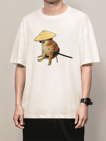 hotkeke废柴犬cheem短袖t恤周边斗笠废柴cheems时刻衣服白色3321柴犬