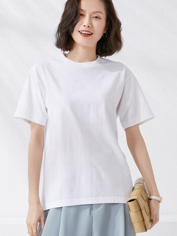 佐伐广州产地t恤女白色纯棉短袖t恤女春夏圆领宽松休闲纯色显示韩版