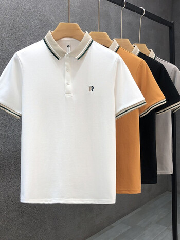 翻领polo衫男纯棉短袖男装潮修身珠地棉刺绣男士带领半袖上衣白色m