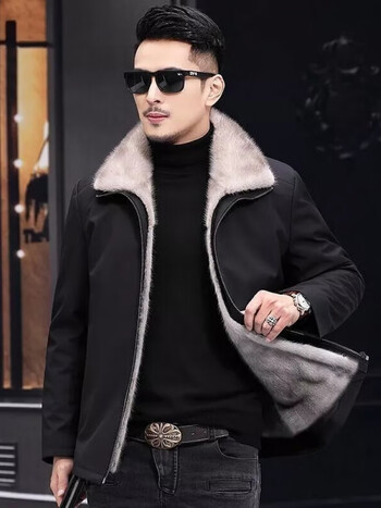 貂绒大衣整貂内胆中老年皮草保暖皮衣尼克服 黑壳 卡其色貂绒(毛毛袖)