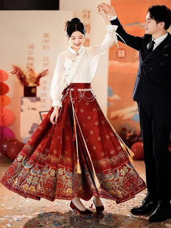 汉服女2023新款小个子敬酒服订婚服中国风上衣红色 白色衬衫(含内搭)