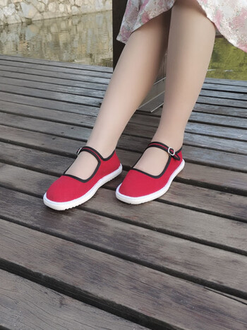 贤语手工女士布鞋方口搭袢妈妈鞋老北京平底搭扣广场舞牛筋底老式单鞋