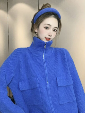 高领克莱因蓝内搭针织衫软糯毛衣开衫短款显瘦打底衫外套秋冬女装克莱