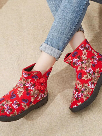 保暖棉鞋冬季棉鞋女加绒保暖布鞋中老年妈妈鞋防滑加厚老大花棉红色38