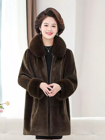 南极人貂绒大衣海宁皮草派克服妈妈秋冬新款锦鲤貂绒草中款大衣40到50