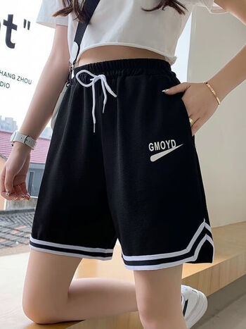 女夏季短裤运动休闲学生韩版宽松高腰阔腿裤5分中裤中考五分裤黑色xl