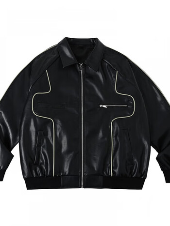 维伦凯rappeye轮廓机车外套男春季新款质情侣夹克黑色xl