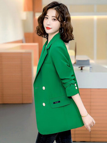 惦慕白色西装外套女年新款春秋款气质时尚高档休闲职业小个子西服绿色