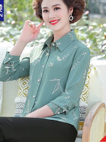 罗蒙夏装衬衫上衣时尚中年妇女洋气衬衣小衫中老年人女装春夏套装湖