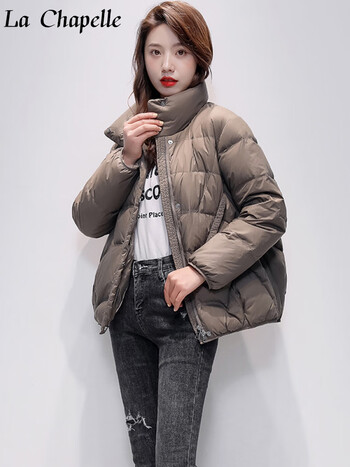 拉夏贝尔2022秋冬羽绒服女韩版小个子中长款宽松显瘦时尚90白鸭绒薄