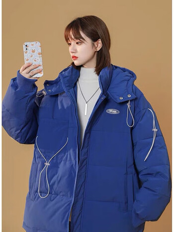 岁湘高档蓝色羽绒服女冬季2022年新款小个子加厚短款学生白鸭绒面包服