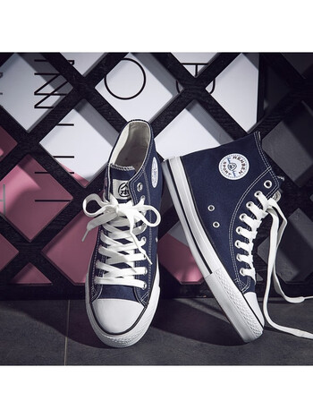 人本高帮帆布鞋男韩版百搭男士板鞋潮流潮鞋布鞋大码男款男鞋 人本