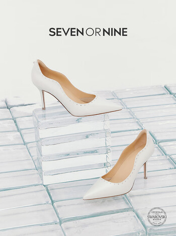 7or9云缦 新款细跟尖头高跟鞋9cm白色气质设计感浅口女单鞋显瘦舒适