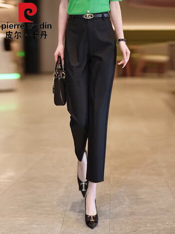 哈伦裤女春秋2023新款高腰九分女裤卡其色烟管西装裤子女黑色含腰带