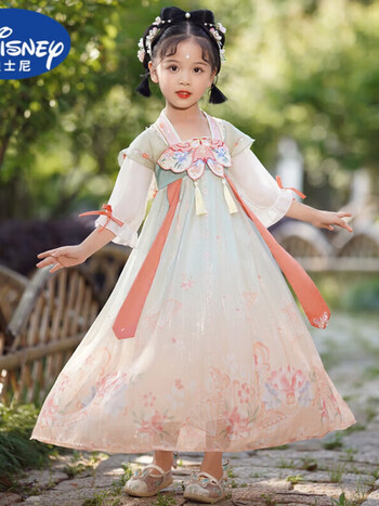 古装春秋薄款唐装小女孩表演礼服唐装古风服装粉红色100建议身高90100