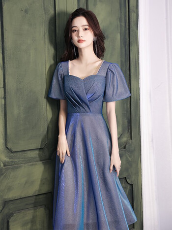 塞德勒晚礼服女轻奢小众高端平时可穿奢华蓝色洋装订婚连衣裙蓝色xs