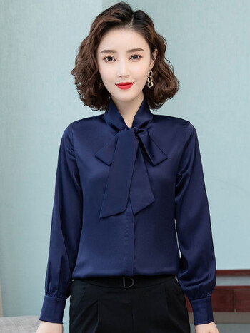 特价捡漏高档轻奢品牌真丝长袖衬衫女春秋新款时尚蝴蝶结纯色桑蚕丝