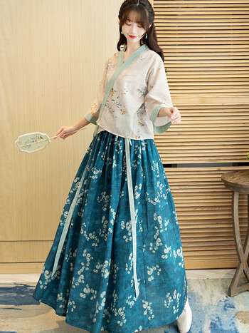 nfsn古风现代日常女装汉服上班穿汉元素斜襟上衣棉麻国风套装禅意茶服