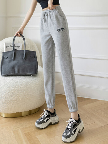 muky2022新款运动女卫裤春季流行束脚休闲裤女裤子潮简约灰色s