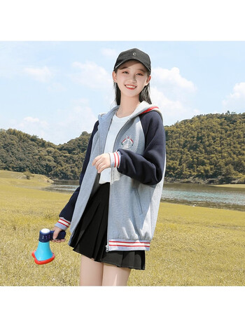 逸珀yipo初中学生秋装外套女宽松115女大童开衫卫衣女孩秋冬款加厚