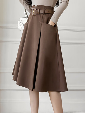 季法思半身裙子女士装春秋冬2023年新款时尚高腰百褶a字小个子中长伞